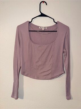 Wallflower Dusty Mauve Long Sleeve Scoop-Neck CropTop